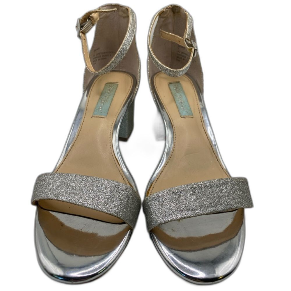 Betsey Johnson Women's Block Heel Sandals Size 7 Silver Glitter Open Toe